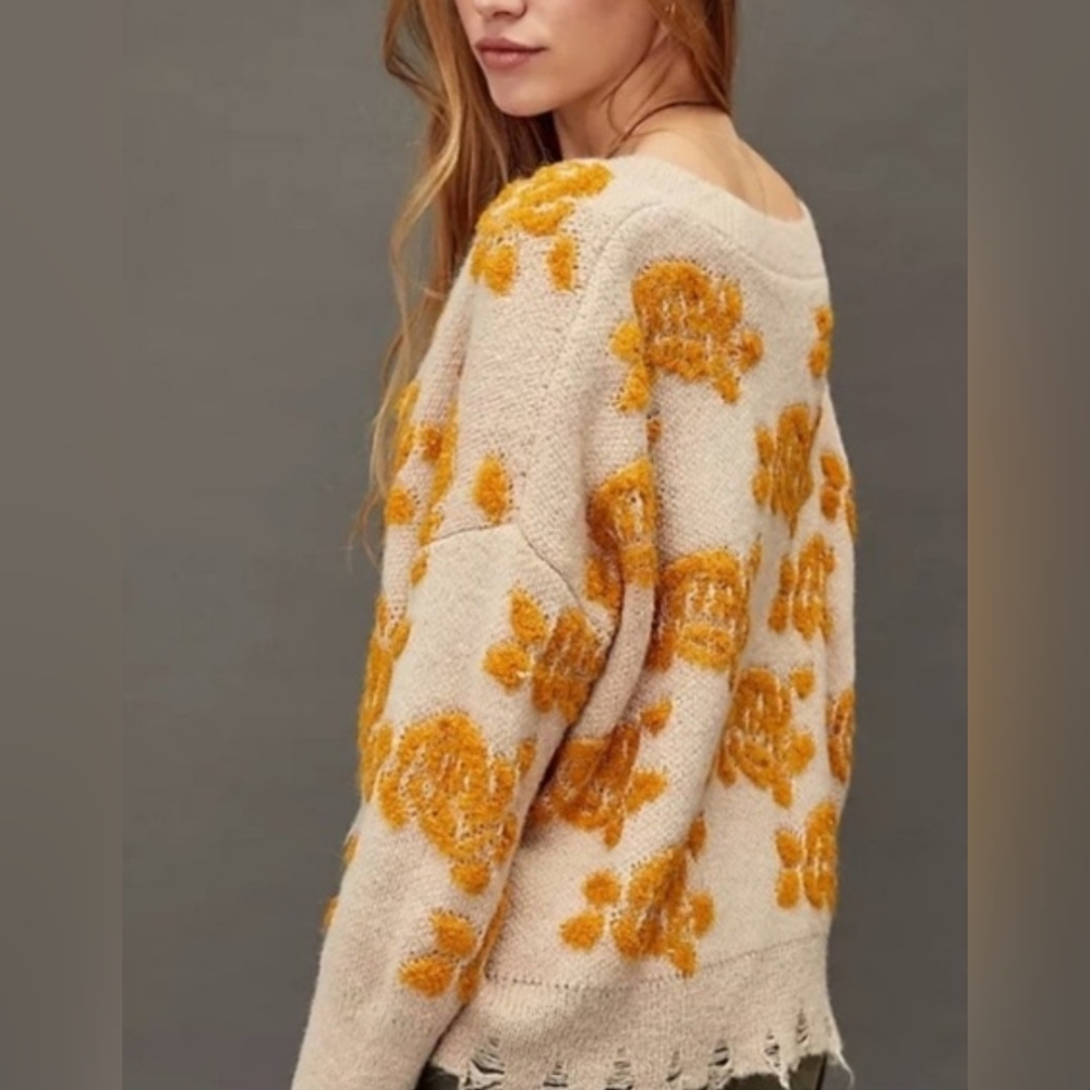 Anthropologie Floral Cardigan Cream & Gold - Picture 2 of 11